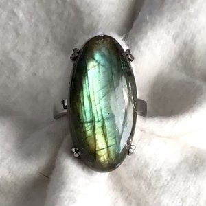 Labradorite Oval Ring in Stainless Steel